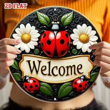 1 buah Papan Selamat Datang Taman Datar 2D, Papan Dekoratif Bunga Bulat, Papan Logam Pola Kumbang - Papan Selamat Datang Seni Dinding Logam Rustic, Dekorasi Logam, Cocok Untuk Rumah, Garasi, Restoran, Kafe Dekorasi Dinding, Dekorasi Halloween Natal Datar 2D, Posisi Lubang Acak - A - View 8