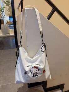 SANRIO Tas Tote Bordir Hello Kitty, Tas Bahu Wanita Kapasitas Besar, Ringan, Gaya Jepang yang Lucu, Tas Tangan Harian Cocok untuk Belanja Santai dan Perjalanan Singkat - MultiWarna - View 6