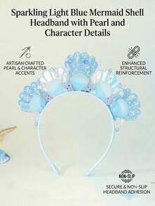 1 pieza Diadema de simulación de concha de sirena azul, accesorio para el cabello con tema marino lindo, adecuado para bodas temáticas, fiestas de cumpleaños y uso diario - Azul - Ver 2