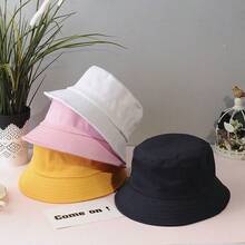 1pc Solid Color All-Match Bucket Hat, Unisex Spring/Summer Sun Protection Hat, Versatile Colorful Student Travel Sun Hat, Customizable, Candy Color All-Match Bucket Hat, Summer Breathable Sun Hat, Student Team Building Hat, Solid Color Flat Top Bucket Hat - Multicolor - View 5