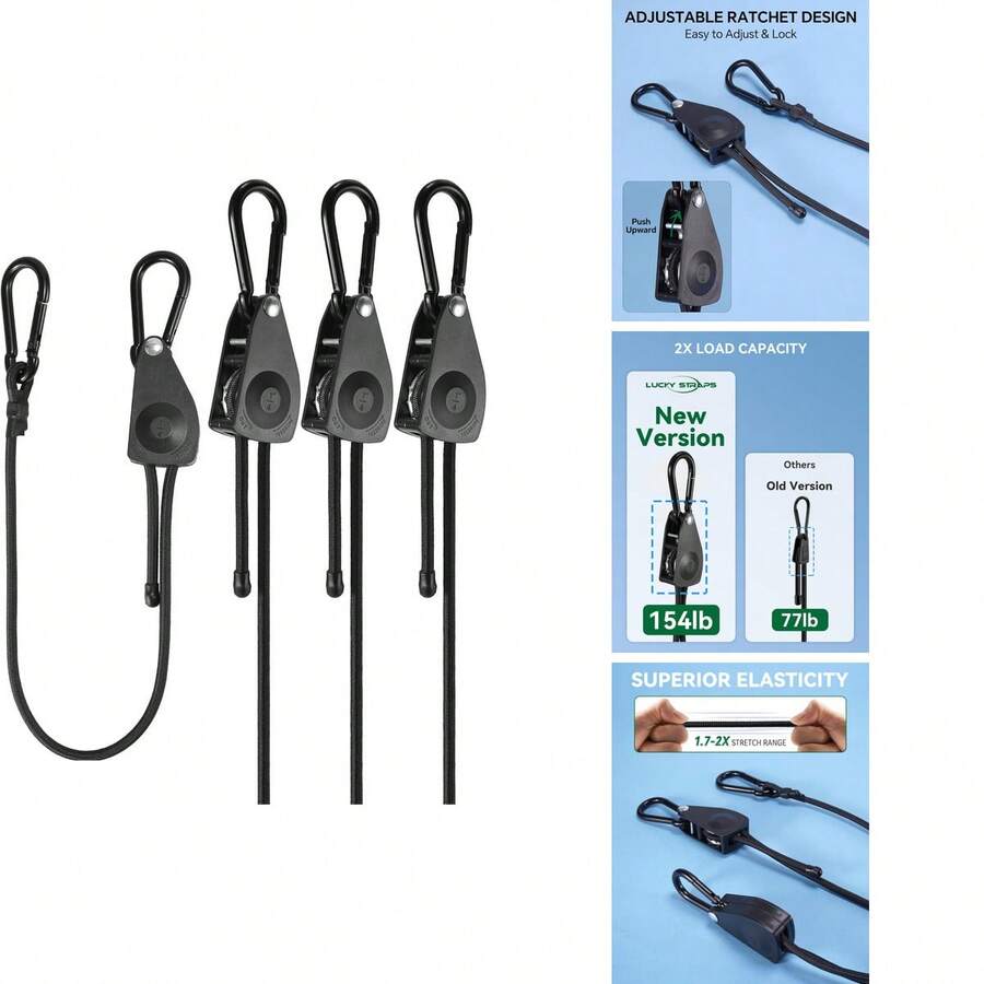 8 Pcs 48 Inch Adjustable Carabiner Bungee Cords With Hooks, Effortlessly Adjusts From 7" To 48", Heavy-Duty Black Bungee Straps With UV Protection & Superior Stretch For Cargo, Bikes, Luggage, Carts, Trucks & More - Heavy Duty - View 1