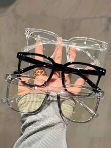 1pc/3pcs Unisex Fashion Glasses, Square Frame, Suitable For Matching Outfits, Style, Transparent Black Frame, Facial Decoration Design - Multicolor - View 1