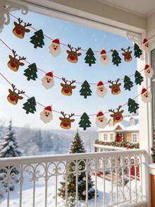 10Pcs Christmas Felt Banner Set, DIY Xmas Garland Decor With Rope, Adjustable Spacing Santa Reindeer Tree Bunting, Thick Felt Reusable Christmas Decorations For Home Party, Fireplace, Window, Background Wall - Christmas Edition - View 1