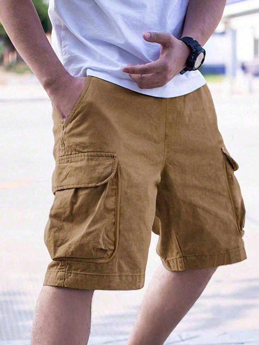 [1pc Random]1pc Boys' Casual Summer Sports Outdoor Pocket Cargo Shorts - Khaki - View 1