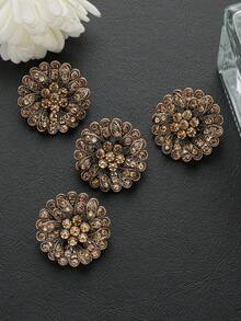 4pcs/Pack Flower-Shaped Multi-Layer Rhinestone Studded Exquisite High-End Metal Buttons, Decorative Buttons For Winter Fur Coats, Sweaters, Blazers, Jackets, Bags, Gift Boxes, Bouquets, DIY Jewelry Sewing Accessories - Multicolor - View 5
