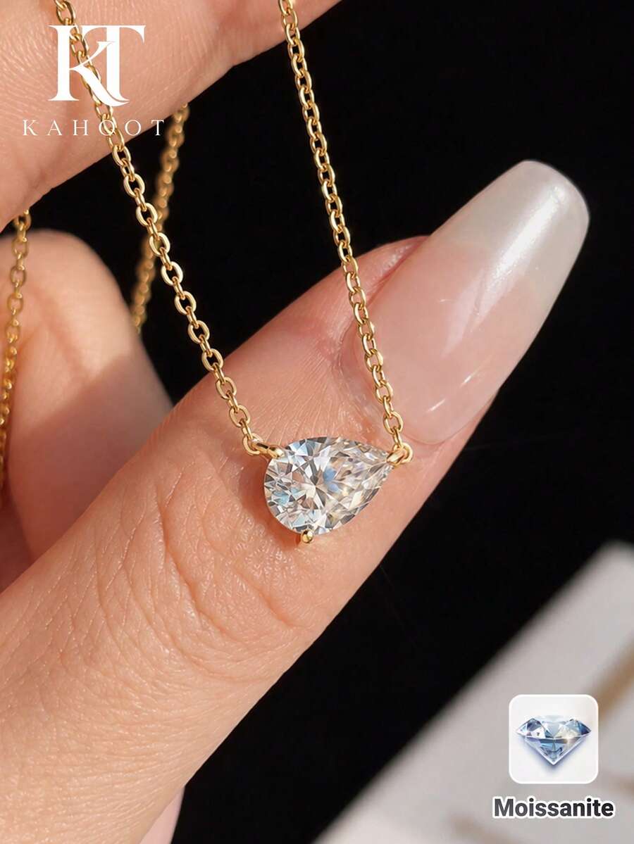 KAHOOT 1pc Minimalist High-Quality 925 Sterling Silver 1ct Moissanite Teardrop Necklace, Suitable For Women's Daily Wear