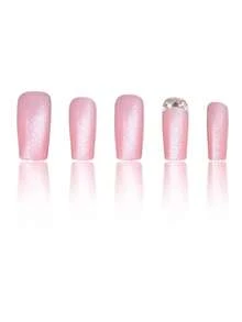 Change Your Nails With 24pcs/Set Elegant Cat Eye Effect Pink Multicolor Rhinestone Effect Medium Length Square Press-On Nails, With Nail Art Tools, Perfect For Girls And Women Daily Wear, Parties, Gatherings, Luxury High-End Nail Art - Baby Pink - View 3