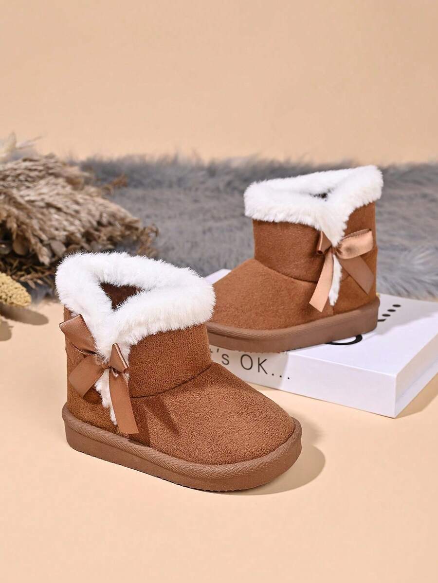 Infant New Snow Boots With Bow Decor - Brown - View 1