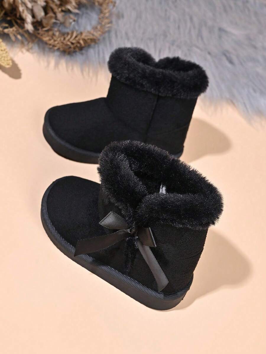 New Baby Snow Boots With Bow Decor - Black - View 1