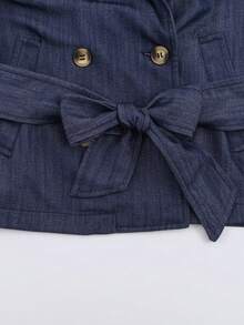 Women's Solid Color Sleeveless Collared Tank Top With Belt Summer - Navy Blue - View 6