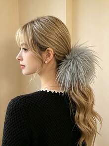 Fluffy Faux-Feather Scrunchie, Soft Scrunchies For Elevated High Ponytails, Elegant Daily Hair Accessories For Women, Multiple Colors Available - Multicolor - View 2
