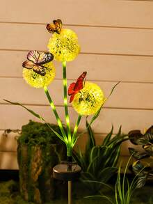 1pc Solar Powered Butterfly & Dandelion Garden Light, Suitable For Garden, Yard, Patio, Lawn, Pathway Decoration, Birthday Party, Halloween And Christmas Holiday Decor - Dandelion With Butterfly Ground Light - View 6