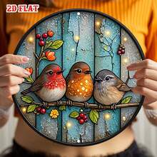 2D Flat Single Piece Natural Scene Round Sign, Colorful Birds Round Wall Decor Birds On Branches Country Metal Wall Art, Wall Decor Sign, Suitable For Home, Garage, Restaurant, Cafe, Round Sign (Random Hole Position) - A - View 6