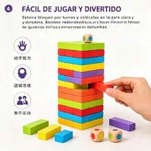 Jenga-Style Wooden Block Board Game, 54 Blocks - Multicolor - View 3