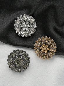 4pcs/Pack Flower-Shaped Multi-Layer Rhinestone Studded Exquisite High-End Metal Buttons, Decorative Buttons For Winter Fur Coats, Sweaters, Blazers, Jackets, Bags, Gift Boxes, Bouquets, DIY Jewelry Sewing Accessories - Multicolor - View 11
