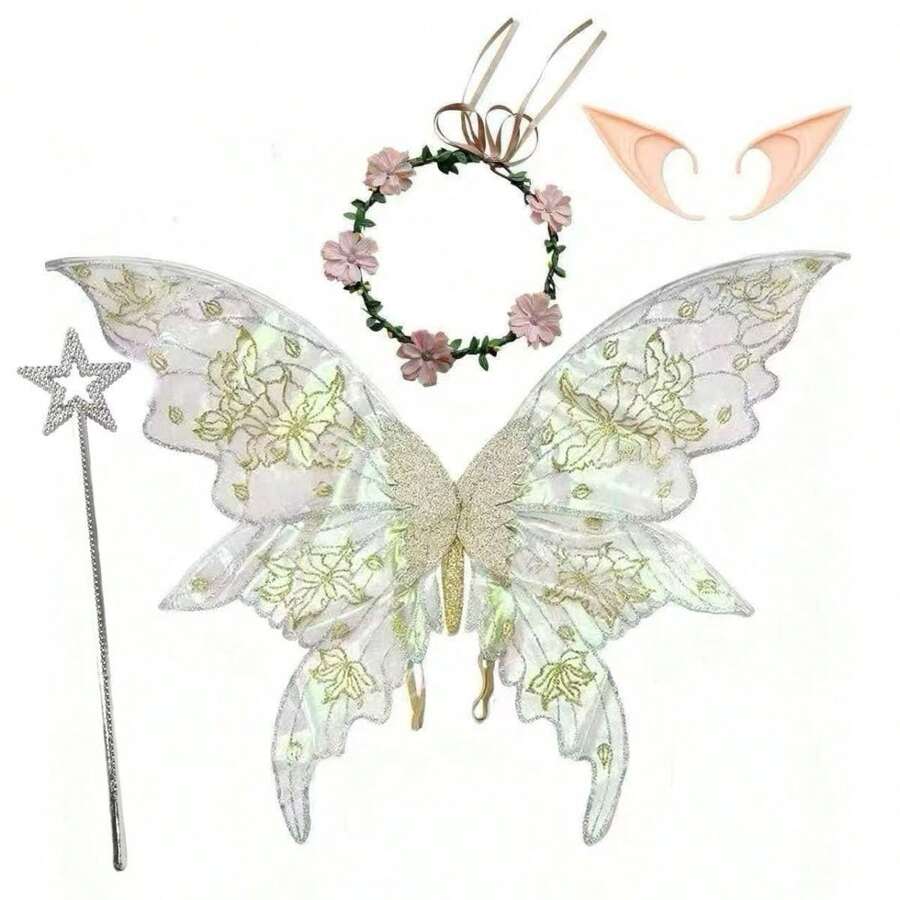 1pc Colorful Butterfly Fairy Wings Costume Accessory, Butterfly Fairy Wings, Elf, Fairy, Festival Costume Prop, Cosplay - Four-leaf Trailing Wings - View 1