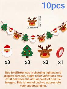10Pcs Christmas Felt Banner Set, DIY Xmas Garland Decor With Rope, Adjustable Spacing Santa Reindeer Tree Bunting, Thick Felt Reusable Christmas Decorations For Home Party, Fireplace, Window, Background Wall - Christmas Edition - View 9