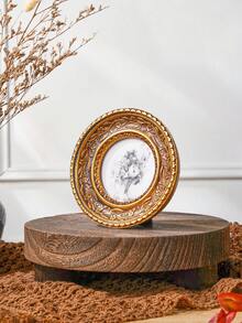 1PC European Style Round Carved Photo Frame, Resin Relief Small Round Picture Frame, Ins Style Desktop Display, Rococo Vertical Photo Stand, Palace Style Photo Frame, Portrait Art Frame, Craft Display Frame, Suitable For Wedding Photo Small Frame, Vanity, Desk, Fireplace, Entryway Decor Frame, Photography Prop Frame, Gift Frame - A - View 3
