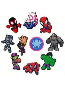 10pcs Avengers PVC Clogs Shoe Charms, Soft Rubber Hollow Out Clogs Shoe Decorations, Superhero Theme Birthday Party Gift Bag Fillers, Backpack Wristband DIY Decorative Accessories - Multicolor - View 3