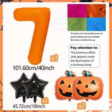 Halloween Pumpkin Pentagram Fluorescent Orange Number Foil Balloon Set, Includes 0-9 Orange Fluorescent Foil Number Balloons, Black Pentagram Foil Balloons, Halloween Pumpkin Foil Balloons, Suitable For Halloween Party Decoration, Trick Or Treat Holiday Party Decoration, Outdoor Halloween Backdrop, Holiday Decoration Supplies - Multicolor - View 16