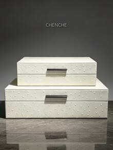 1 Set 2pcs Large & Small Ostrich Pattern PU Leather Jewelry Box With Metal Handle, Luxury Burgundy Rectangular Lid Storage Box, Bedroom Vanity Home Decor Gift - Burgundy - View 14