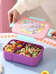 Cartoon Dinosaur Space Theme 3-Compartment Leak-Proof Bento Box, Portable Sealed Divided Lunch Box With Spoon And Fork, Food Storage Container For Students, Outdoor Picnic And Daily Office Use - Multicolor - View 7