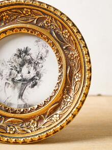 1PC European Style Round Carved Photo Frame, Resin Relief Small Round Picture Frame, Ins Style Desktop Display, Rococo Vertical Photo Stand, Palace Style Photo Frame, Portrait Art Frame, Craft Display Frame, Suitable For Wedding Photo Small Frame, Vanity, Desk, Fireplace, Entryway Decor Frame, Photography Prop Frame, Gift Frame - A - View 10