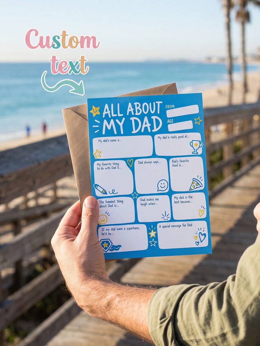 1/3pcs Personalized All About My Dad Fillable Greeting Card,Custom Text, Kids Handmade Gift For Dad, Meaningful Memory Keepsake Card - Multicolor - View 1