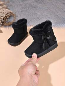 New Baby Snow Boots With Bow Decor - Black - View 4