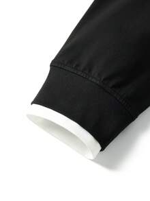 Men's Faux Two-Piece Long Sleeve T-Shirt, Layered Casual Top - Black - View 6