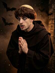 anxin Men Medieval Monk Short Brown Wig Half Bald Scalp Design Synthetic Hair Historical Carnival Costume Cosplay Wig - Brown - View 2