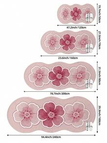 DAJIANG 1件粉色花卉图案地毯，樱花设计羊毛地毯，适用于浴室、厨房、户外、室内、走廊、卧室、客厅，可机洗，易于清洁，防滑底背，适合卧室冬季装饰、情人节节日装饰、卧室节日装饰、浴室配件、房间装饰套装 - 彩色 - 查看 3