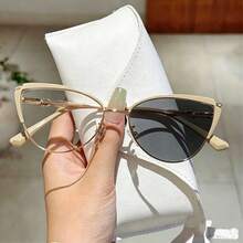 Cat Eye Metal Texture Minimalist Color-Changing Glasses, College Style Casual Women's Travel Decorative Glasses - New Purple - View 15