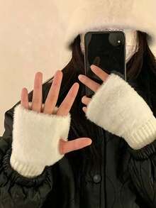 1/2 Pairs Women's Solid Color Warm Knitted Half-Finger Gloves, Soft Knitted Wrist Warm Gloves, Suitable For Touchscreen Office, Student Writing, Cycling Frost Protection - Multicolor - View 2