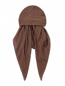 1pc Elegant Women's No-Tie Elastic Satin Headscarf, Solid Color Printed, Versatile Hair Accessory For Beach And Daily Wear - Coffee Brown - View 5
