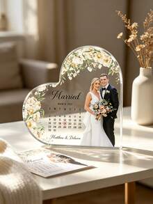 Personalized Heart-Shaped Acrylic Decorative Plaque, Wedding Cake Decoration, Engagement Gift, Couple Wedding Anniversary Calendar Decorative Plaque, Wedding Accessory Decoration, Customized Souvenir, Engraved - Wedding Heart Shaped Card Brick - View 6