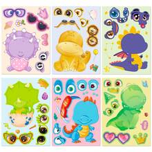 6pcs Soft Cute Baby Dinosaur DIY Face Swap Stickers, Cartoon Dinosaur Expression Collage Stickers, Fun Handmade Gift For Boys And Girls, Quiet Book Craft Material - Multicolor - View 4