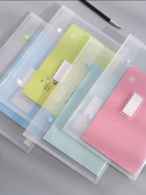 Minimalist Transparent Double Snap Button Document Storage Bag, Suitable For Office, Daily, School Supplies, Back To School