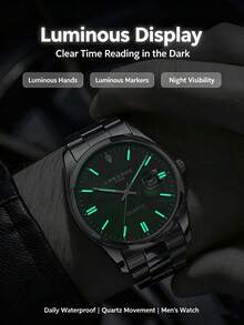 CHRONOS Men's Sporty Casual Watch Stainless Steel Band, Date Display, Water Resistant, Luminous Hands Perfect Festival Gift For Men - Green - View 6