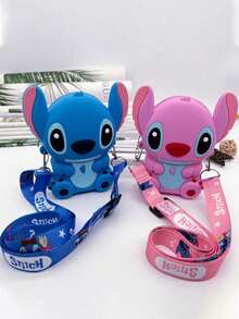 1pc Disney Stitch Cute Cartoon Silicone Crossbody Coin Purse, Multi-Functional Waterproof Bag - Multicolor - View 3