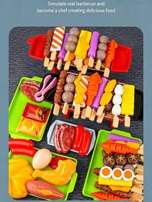 Conjunto de Churrasco Divertido para Crianças, Casa de Brinquedo de Churrasco, Grelha, Carne, Espetos, Brinquedo de Simulação para Meninos & Meninas - Multicolorido - Visão 9