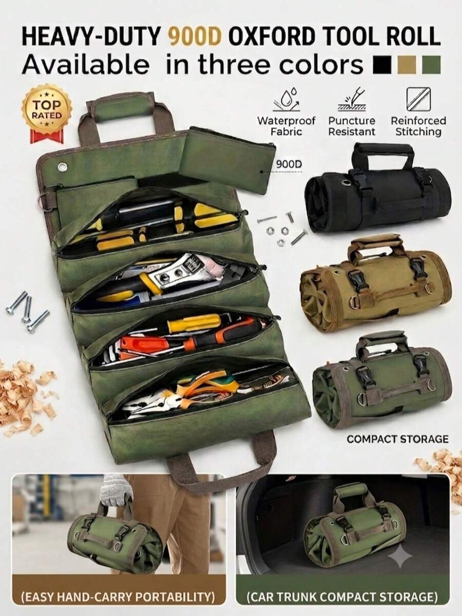1/2pcs Multi-Compartment Heavy Duty Tool Bag, Multi-Functional Professional Roll-Up Tool Bag, Portable Large Capacity Tool Storage Bag - Durable Oxford Fabric, Waterproof And Scratch-Resistant, With Adjustable Shoulder Strap. Suitable For Mechanics, Electricians, Carpenters, And Also For Motorcycle And Truck Tool Storage. Can Also Be Used As A Storage Bag For Car Parts And Tools, Portable Large Capacity Tool Box, Professional Tool Organizer Bag With Independent Compartments, Heavy Duty Men's Tool Bag, And A Practical And Thoughtful Father's Day Gift!