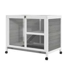 PawHut Indoor Rabbit Hutch With Wheels, Desk And Side Table Sized, Wood Rabbit Cage, Waterproof Small Rabbit Cage, Gray - Grey - View 10