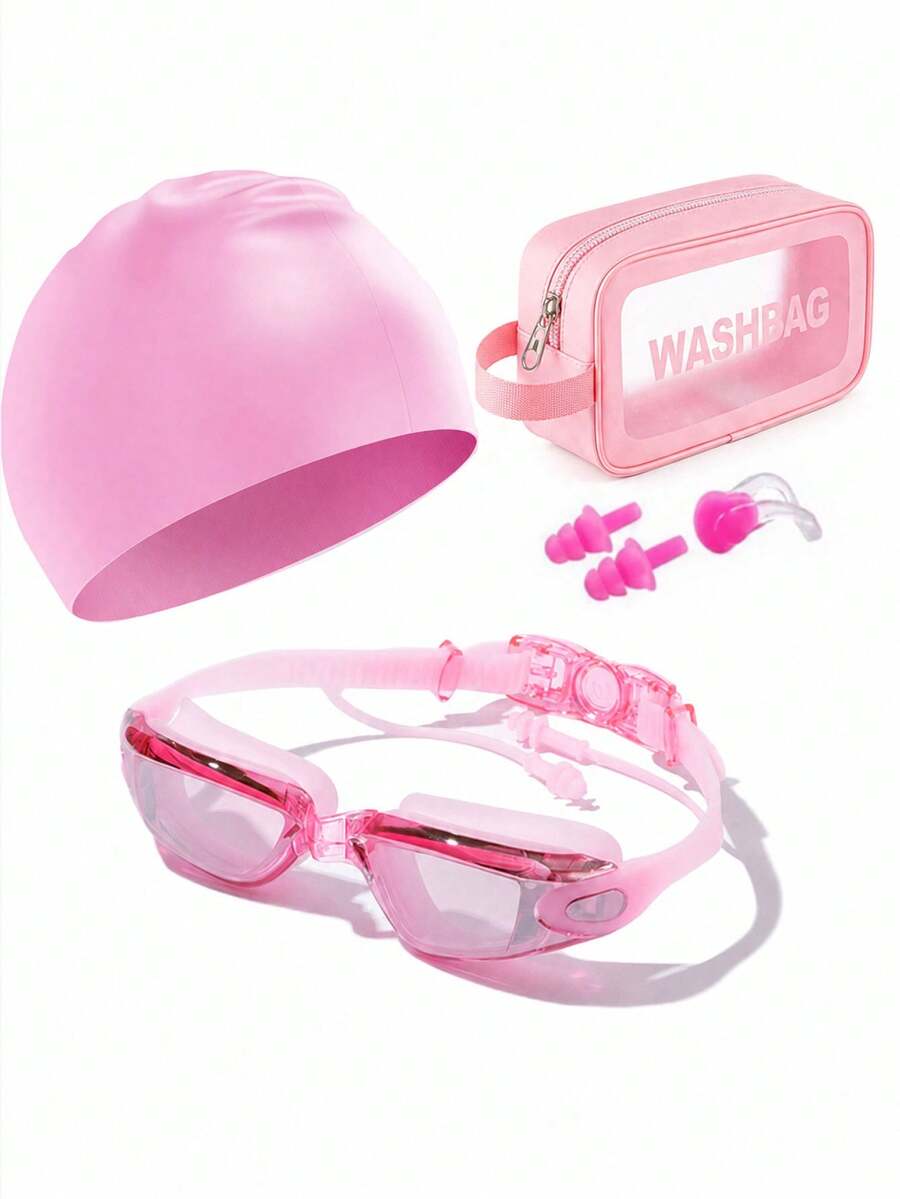 Juego de gafas de natación chapadas para adultos, con lentes antivaho HD y resistentes al agua, con protección UV - Adecuado para piscina, playa y entrenamiento, con tapones para los oídos para protección, artículos esenciales de playa, accesorios de playa, flotador de piscina - Rosa - Ver 1
