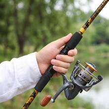 KecchKrezing 4-Section Dragon Pattern Printed Straight Handle Lure Fishing Rod Set, Spinning Reel Full Fishing Tackle, Includes Fishing Line, Lures, Beginner Freshwater Fishing Gear, Matching Portable Storage Bag - Gold - View 7