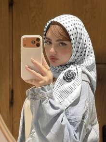 1pc 2026 Minimalist Polka Dot Print Headscarf, New Spring Headscarf, Versatile Waist Belt Accessory For Women, Fashionable Flowing Headband - Black and White - View 2
