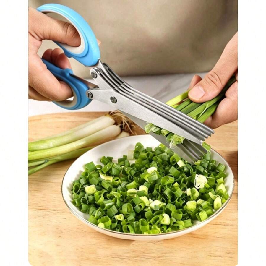 Gunting Dapur Stainless Steel Multi-Lapisan Multi-Fungsi Gunting Bawang Hijau 3-5 Lapisan Gunting Sayuran Rumah Tangga Kreatif 1 buah Ukuran Besar 5 Lapisan Gunting Bawang Hijau Gaya Lurus, Gunting Pengiris Buah dan Sayuran Aman untuk Dapur, Aksesori Dapur Alat Kecil, Alat Pemotong Bawang Hijau dan Cabai Manual, Desain Aman Portabel - beraneka warna - View 1