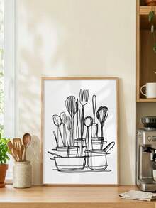 1pc Vintage Kitchen Utensil Wall Art Poster - Unframed Canvas Print For Farmhouse Decor, Rustic Country Cooking Artwork Suitable For Indoor And Outdoor Use In The Kitchen, Living Room, And Bedroom - Spring And Fall Home Decoration - Abstract Style a - View 3