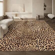 Timeless Neutral Rectangular Velvet Floor Rug, Natural Beige Base Covered With Authentic Brown & Black Leopard Spots. Dust & Moisture Absorbent, Non-Slip Washable Velvet Area Rug, Wild Animal Print Decor Mat For Living Room, Bedroom, Office - Multicolor - View 4