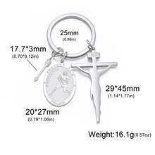 TEAMER 1pc Fashionable Stainless Steel Arrow & Cross Basketball Football Rugby Pendant Keychain, Sports Pattern Commemorative Gift, Can Be Used As Bag Accessory - Sports Series - View 14